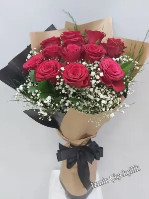 12 Rodos Kırmızı Gül Buketi